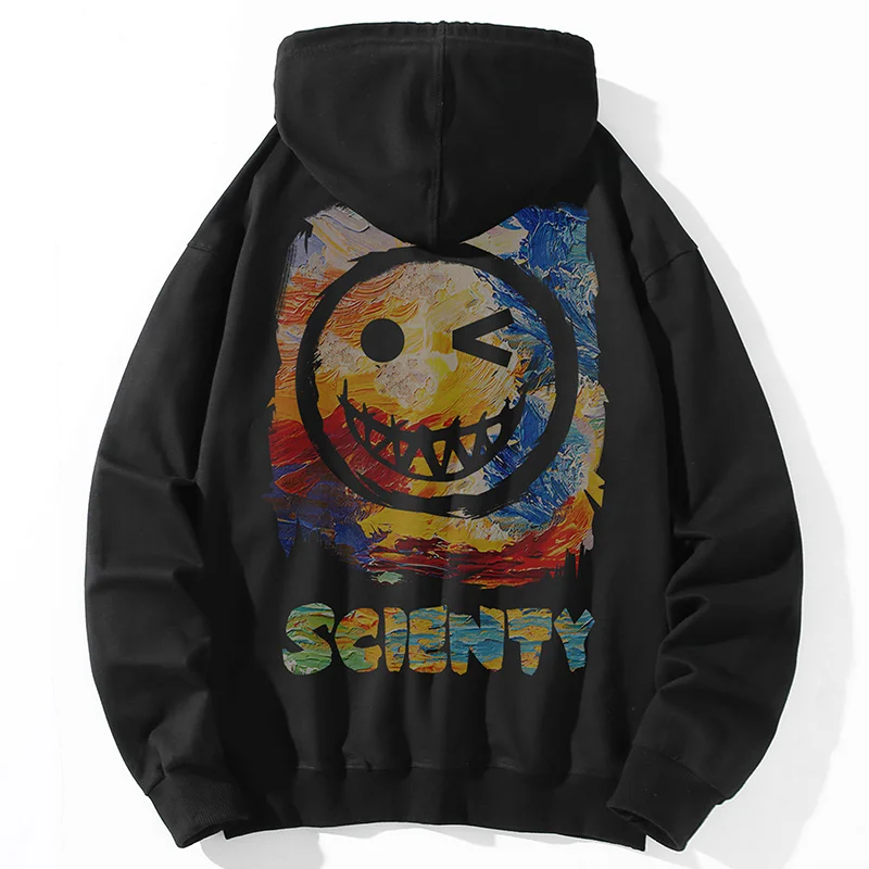 

2023 Men Mens Hoodies Graffiti Smiley Print Sweatshirt Streetwear Harajuku Oversized Black Hoodies Men Sweatshirts