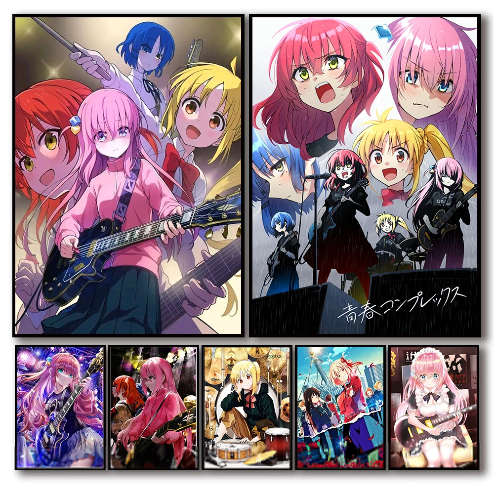 

Постер Bocchi the Rock, эстетичная музыка, аниме фигурка, сексуальная девушка, холст, печать на стене, Настенная картина, кавайный декор для комнаты...