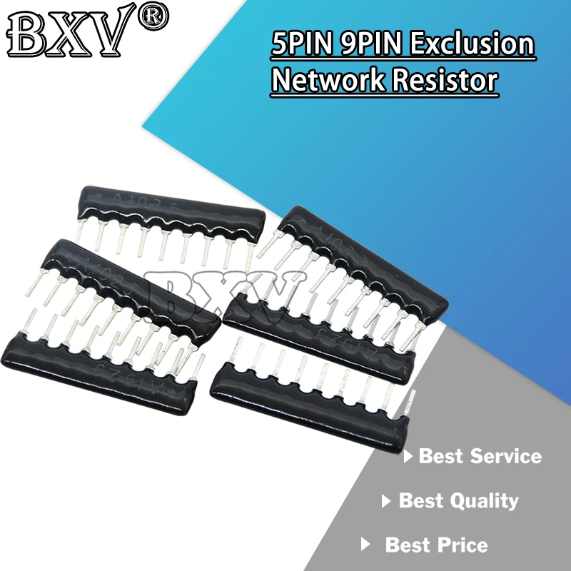 

10PCS/LOT 5PIN 9PIN Exclusion Network Resistor Array DIP 100 220 330 470 510 680 1K 1.2K 1.5K 2K 2.2K 3.3K 4.7K 10K 100K Ohm