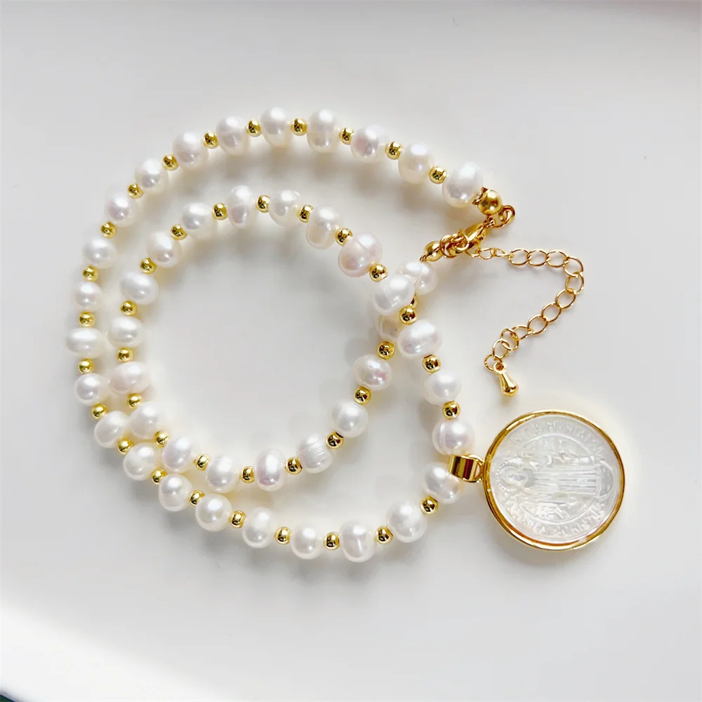 

KKBEAD Christian Jesus Pendant Necklaces Choker For Women Luxury Jewelry Gift Natural Freshwater Pearl Necklace Jewellery