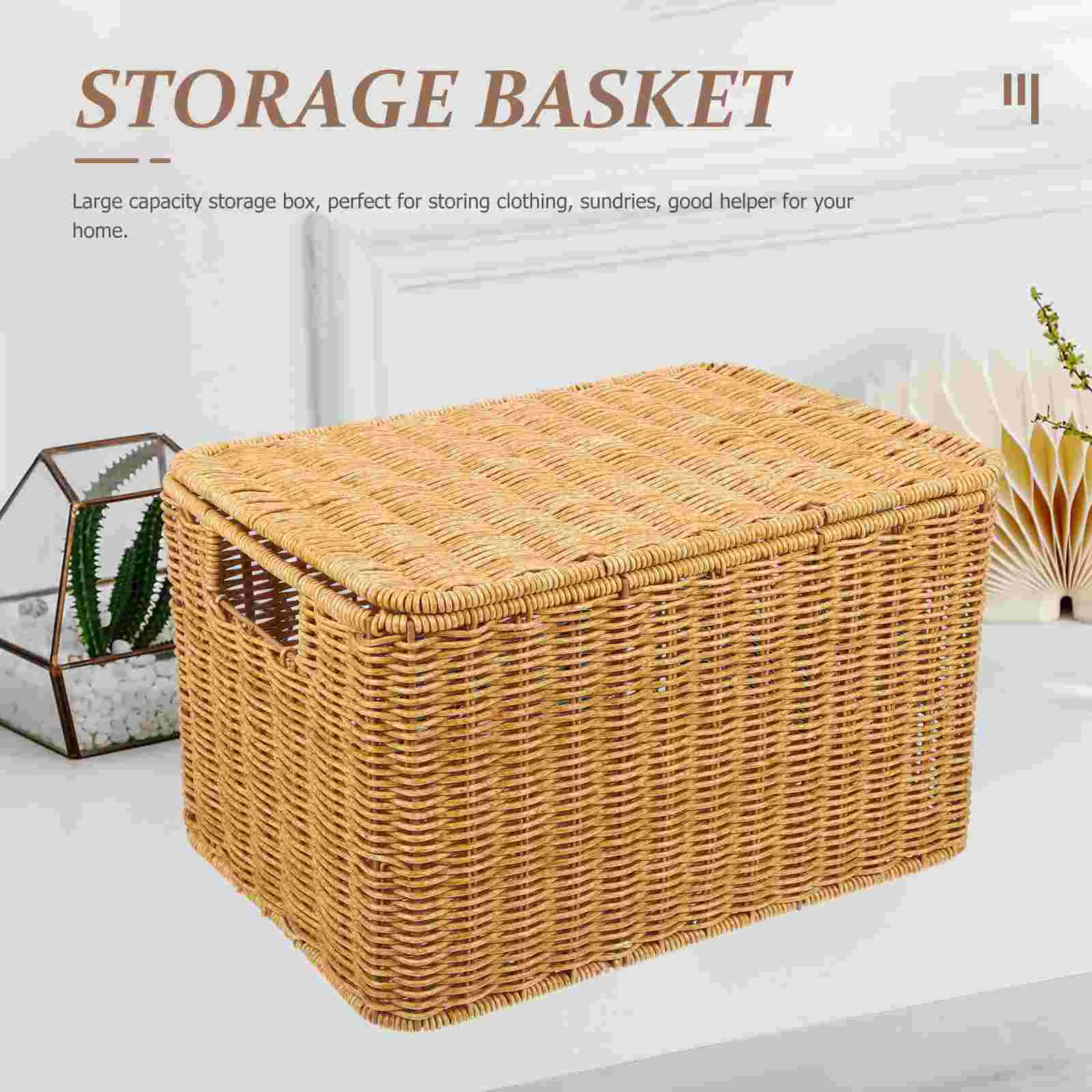 

Large Capacity Organizing With Lid Bathroom Household Decorative Basket With Lid Woven Basket With Lid Woven Storage Bin