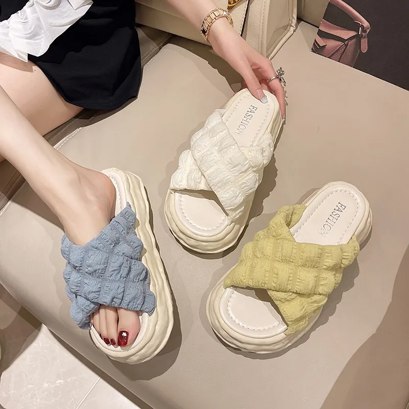 

Shoes Med Slippers Casual Platform Slipers Women Slides Luxury 2022 Soft Flat PU Rome House Slippers Platform Shoes Slides Fashi