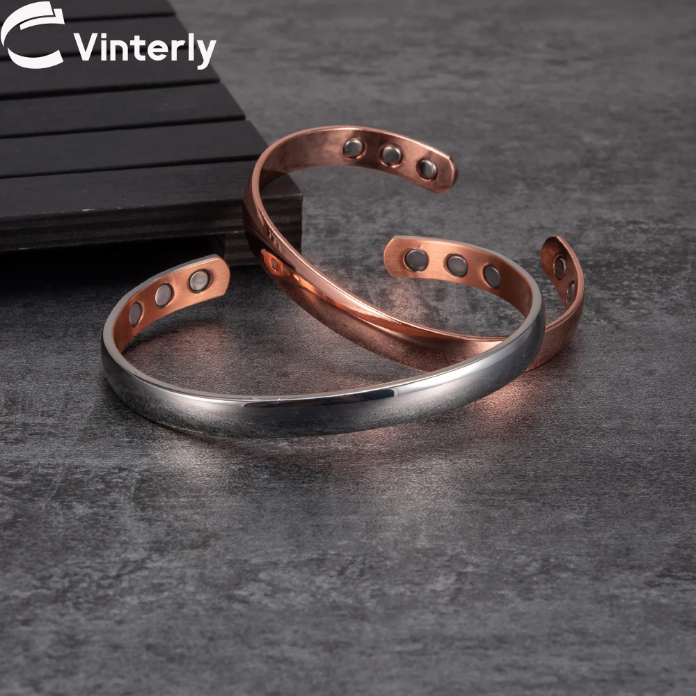 

Pure Copper Bracelet Men Adjustable Open Cuff Wristband Magnetic Bangles Arthritis 8mm Health Energy Magnetic Bracelets Benefit