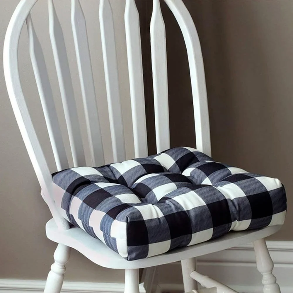 

Ins Style Black White Checkerboard Thickened Dining Chair Cushion Soft Comfortable with Tie Office Home Garden Cushion