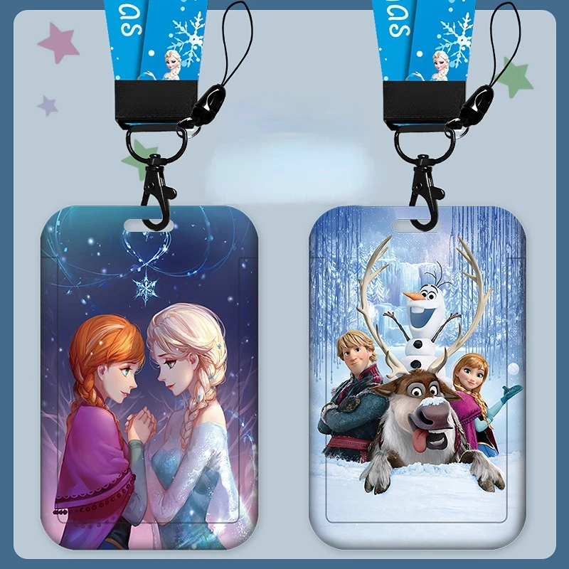 

Disney Frozen Elsa Anime Card Holder Hanging Neck Long Rope Card Cover Student ID Card Bus Card Sleeve Badge Holder Kids Gift