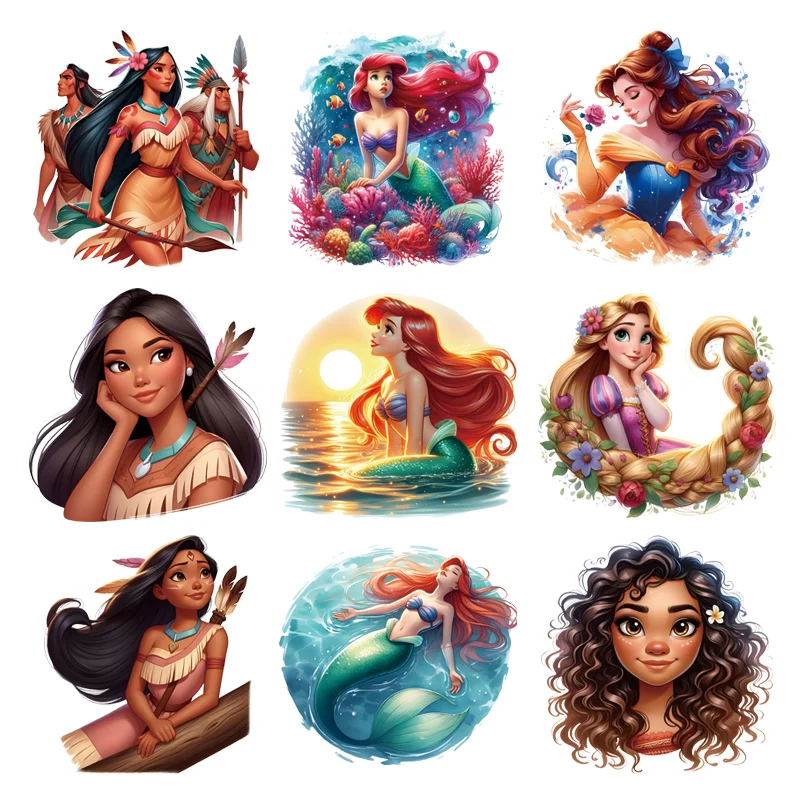 Beauty Watercolor Princess Pocahontas clothing patches stripes for jeans Ironing applications vinyl stickers