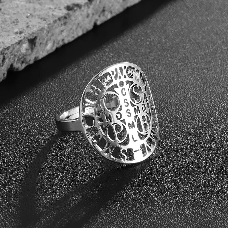 Простой амулет Святого Бенедикта кольцо из нержавеющей стали с вырезами для