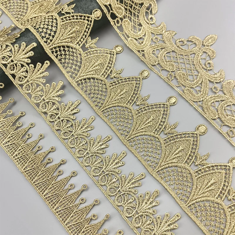 

2Yards/lot Gold Lace Trim Applique Trimming Luxury Embroidery Light Gold Lace Ribbon for Wedding Dresses