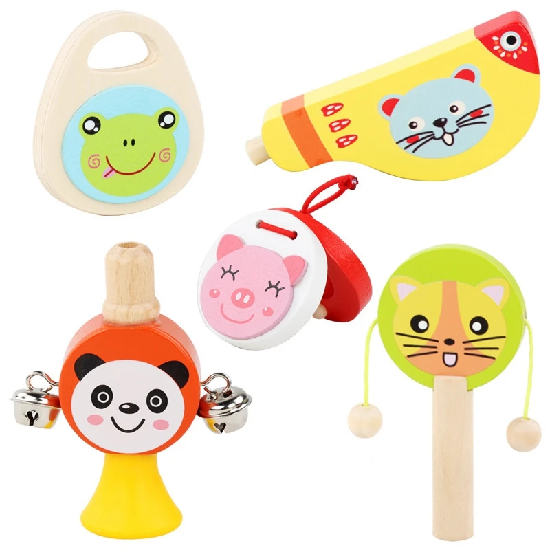 

Baby Rattles Mobiles Wooden Toy For Toddlers Musical Set Maracas Whistle Clappers Rattle Carl Orff Percussion Infant Toy