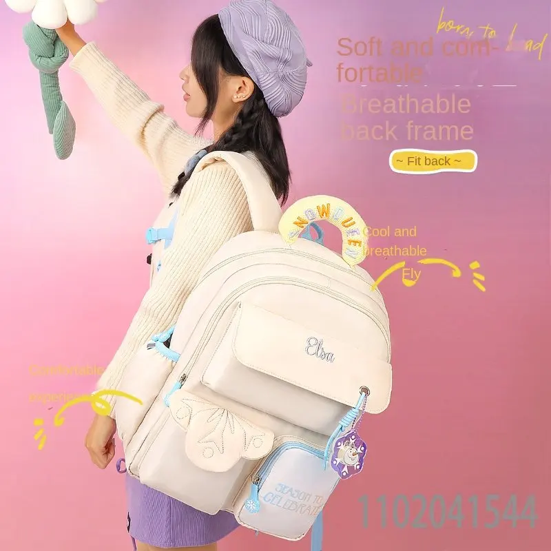 Disney Cute Girls' School Bag Large Capacity High Quality Student Backpack Waterproof for Primary Secondary and College Students