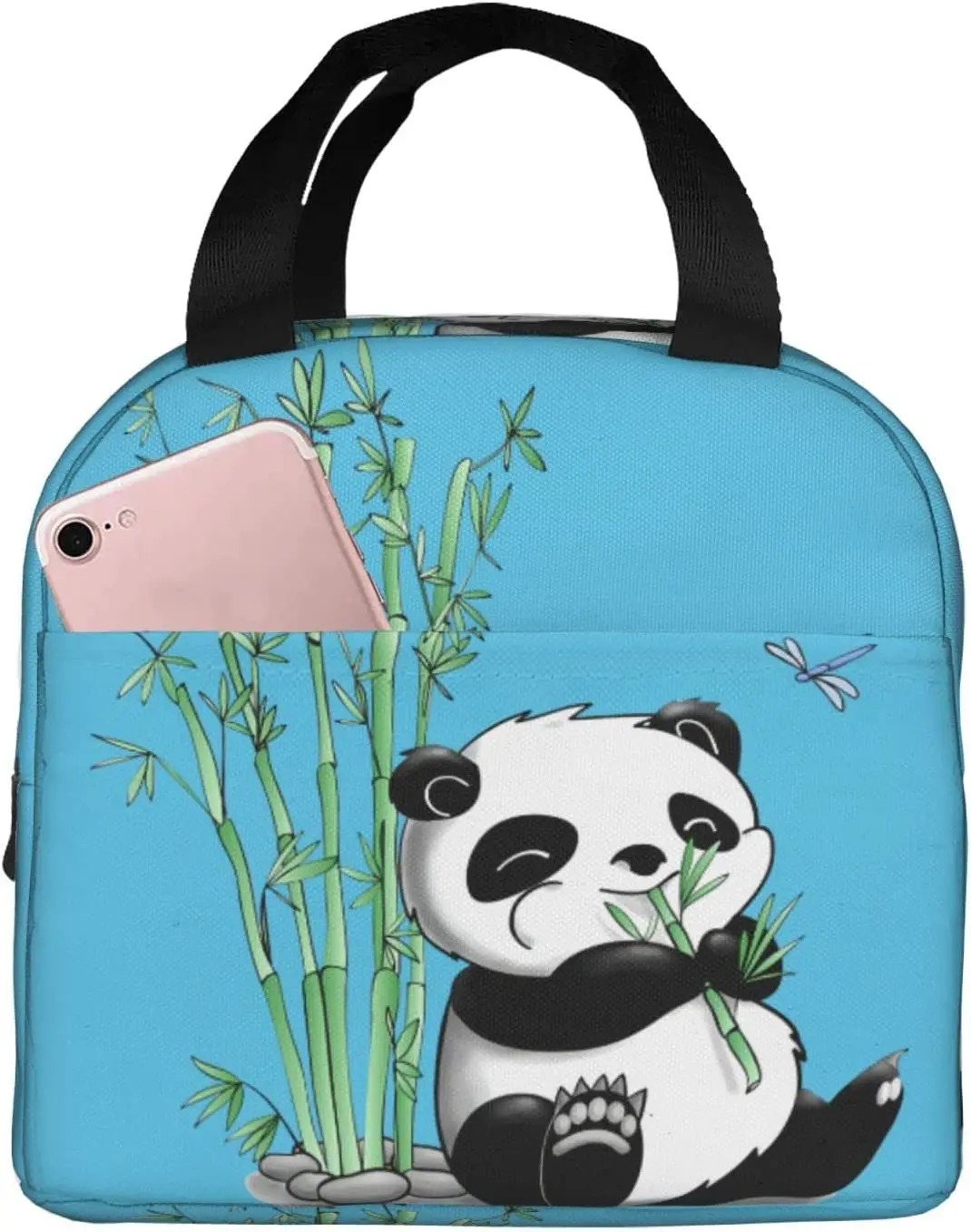 

Сумка для ланча с изображением панды, бамбука, стрекозы, с отделениями