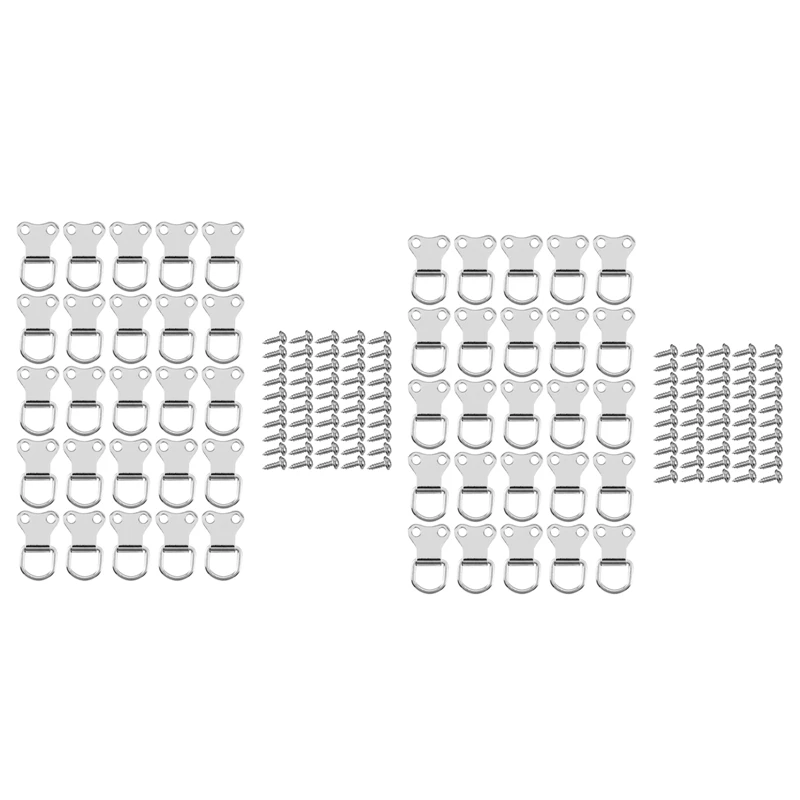 

50 Pcs D-Ring Picture Frame Hanging Hooks Double Hole Hangers With Screws Silver