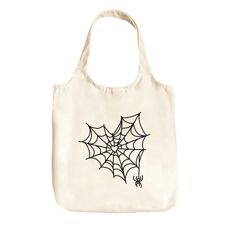 

Белая холщовая сумка в стиле Харадзюку, забавная повседневная женская сумочка с мультяшным принтом в готическом стиле, милый вместительный...