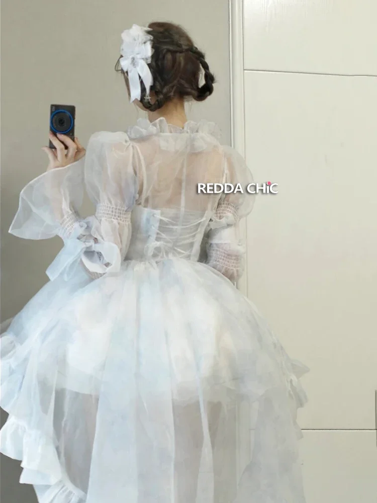 IMU Lolita Princess Puffy Mini Dress Trailing Smock Shawl Petticoat Underskirt Organza Tutu Ball Gowns Women 3-piece Set (art.: 3920dd0baecb8) - 3920dd0baecb8