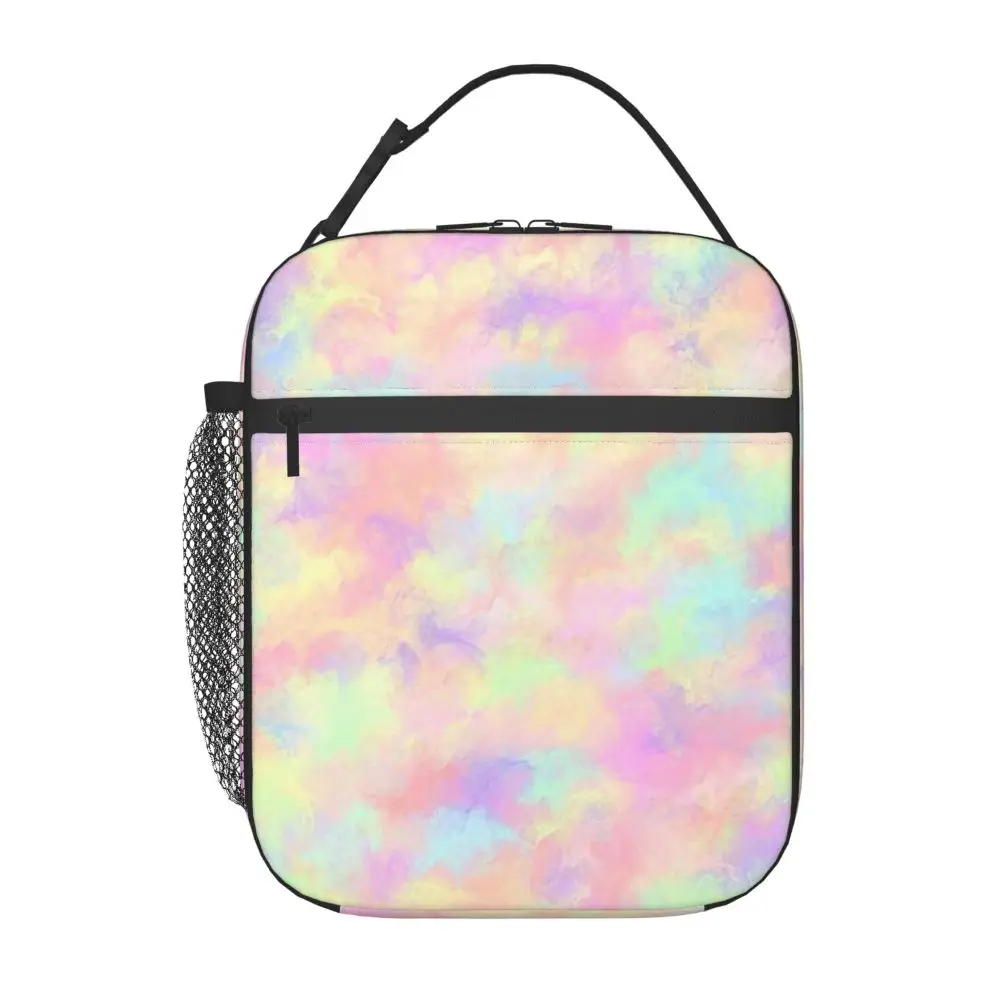 

Pastel Tie Dye Rainbow Pattern Thermal Insulated Lunch Bag Resuable Lunch Tote for School Office Outdoor Multifunction Food Box