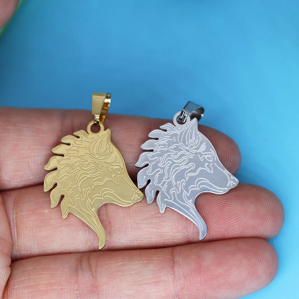

2Pcs/lot Vintage Nordic Witchcraft Wolf For Necklace Bracelets Jewelry Crafts Making Findings Handmade Stainless Steel Charm