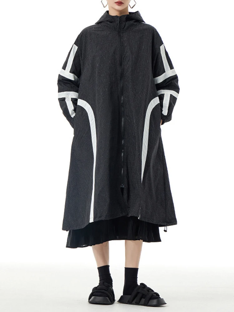 ] damska zieleń wojskowa duży rozmiar trencz nowa wiatrówka z kapturem i długim rękawem na zamek moda fala wiosna jesień 2024 1DH5163