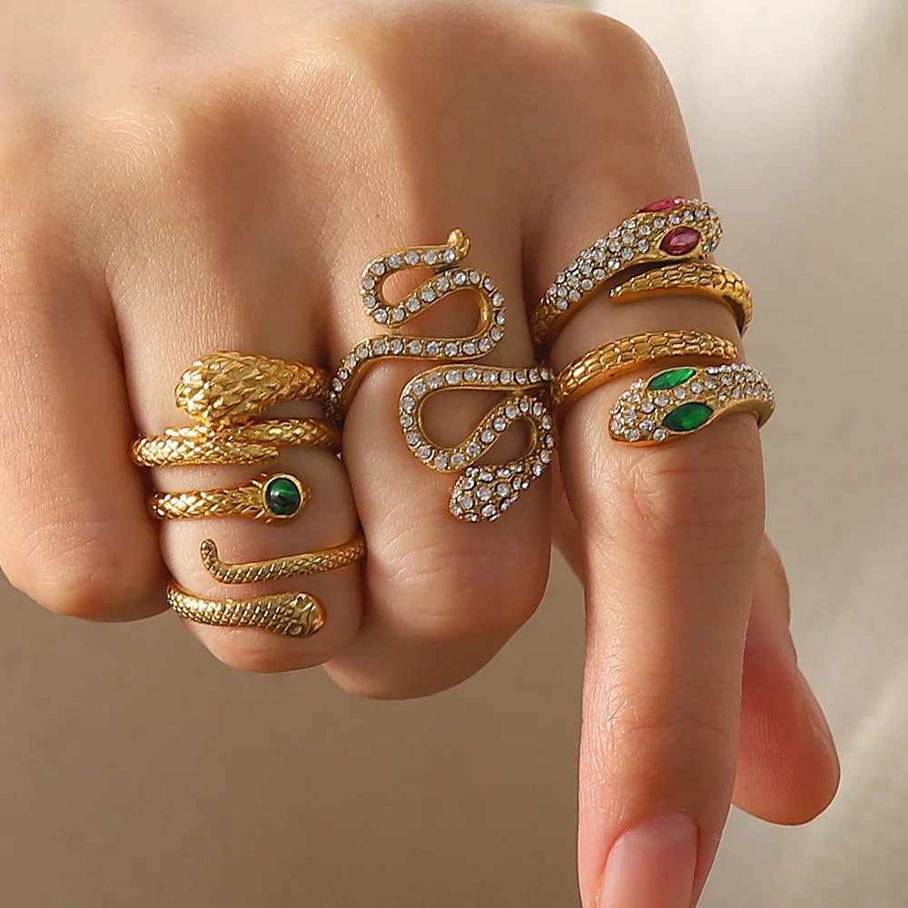 

Chocker Hip-hop Style Popular Latest Design Fashion Jewelry Snake Shaped Stainless Steel Ring for Women