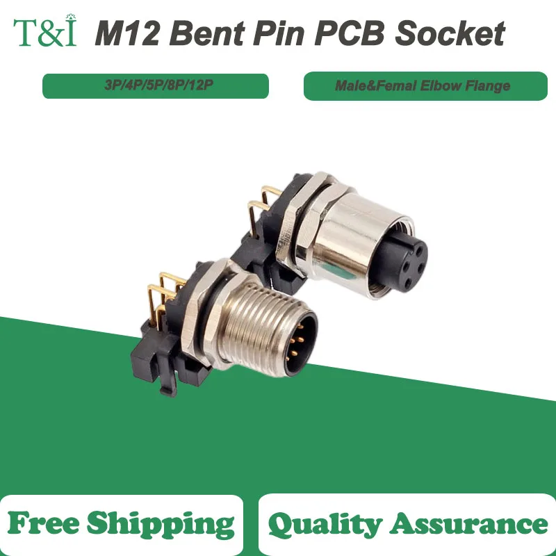 

5/10 PCS M12 3/4/5/8/12 Bending Pin PCB Socket Male&Femal Elbow Flange Aviation Plug&Socket Connectors Plate