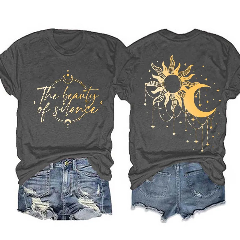 

Rheaclots Women's The Beauty Of Slience Shiny Moon Phase Tees Tops