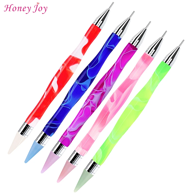 

Double-head Wax Nail Clear Rhinestone Picker Dotting Pen Marble Handle Gem Pick Up Applicator Tool Self-Adhesive Dot Head Tips