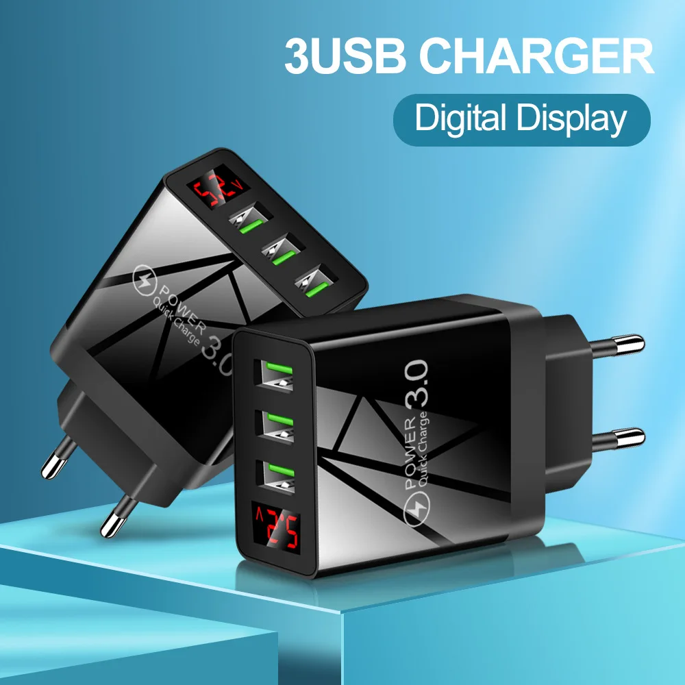 

3.1A Digital Quick Charger 3 USB Charger for iphone Tablet EU US Plug Wall Mobile Phone Charger Adapter Fast Charging Adapter
