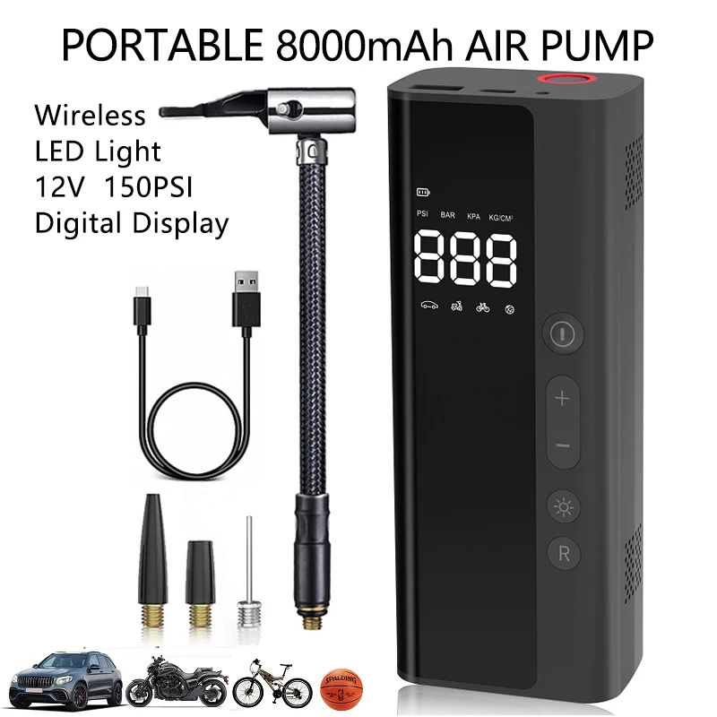 Wireless For Motorcycles Bicycle Tire Inflator Digital Mini Auto Inflatable Air Pump