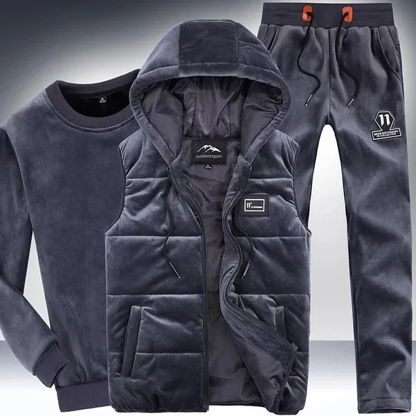 2022 New Men's Casual Sports Golden Velvet Set New Men's Sweatshirt Sweatpants Vest Three-Piece Set  Mens Clothes Suits for Men