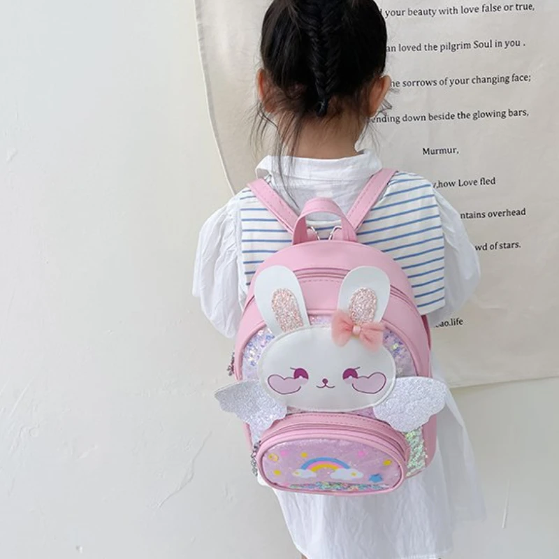 Cute Rabbit PU Children Fashion School Backpacks with Wing New Girls Princess Bow Bags for Travel Gift Teenagers Backpack Hot