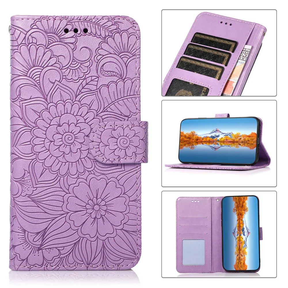 

Embossed Flower Pu Leather Flip Case For iPhone 14 13 12 Mini 11 Pro XS Max XR X SE 2020 8 7 6s 6 Plus Wallet Card Slot Cover