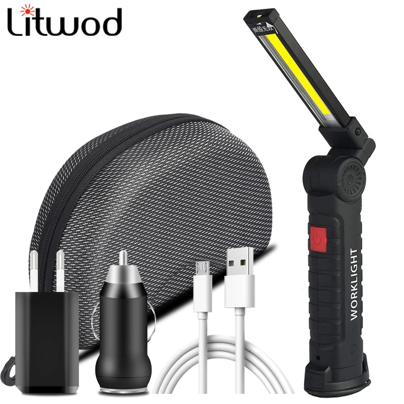 

COB LED Working Lamp Flashlight Built-in Battery USB Rechargeable Torch 3 Mode Flash Light with Magnet Portable Camping Lantern