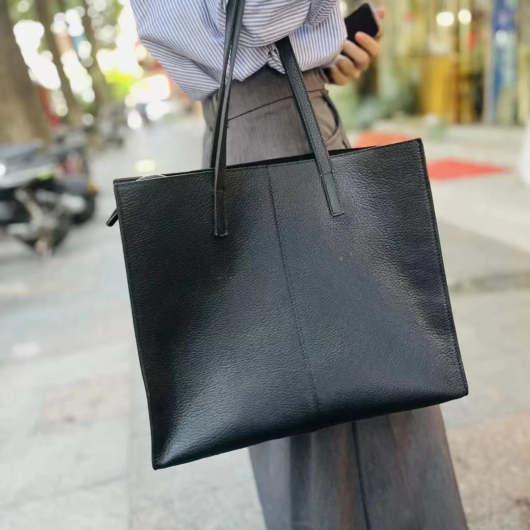 

Сумка-тоут из натуральной кожи, вместительная сумка для покупок, с мягкой квадратной текстурой, оригинальная Женская универсальная верхняя сумка из воловьей кожи