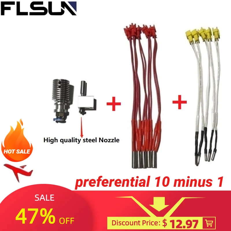 

FLSUN 3D Printer Accessories for Q5/SR/QQ-S-PRO Nozzle Set/Heating Rod*5 Thermistor*5 Stainless Steel/High Quality Steel/Brass