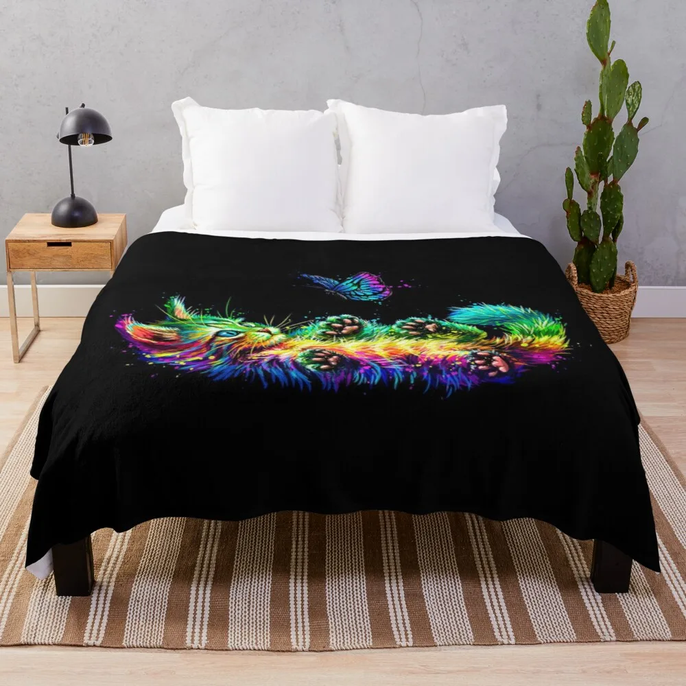 

Kitty playing with butterfly Blanket Fleece Art Print Children Warm Bed Throw Blanket newborn bayby Blanket Boys Adult Gifts