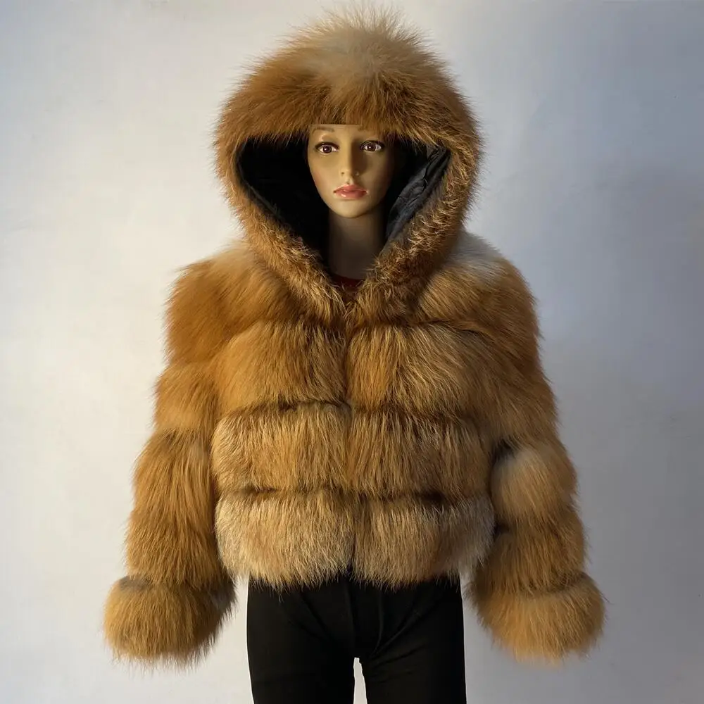 

Женское пальто с капюшоном, теплое пальто со съемным капюшоном из натурального меха енота и чернобурки, рост 50 см, для зимы