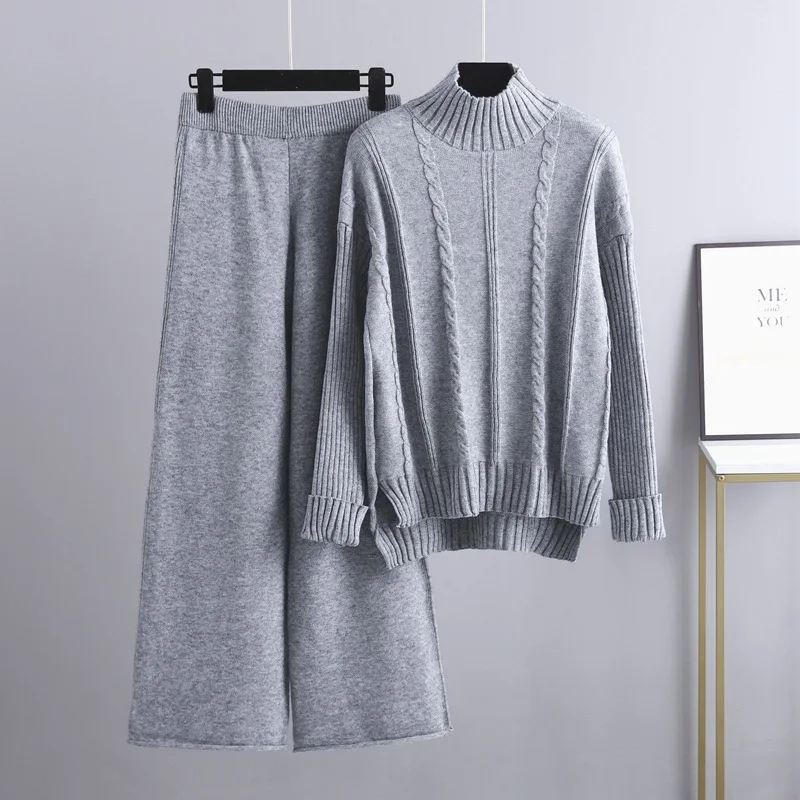 

SuperAen High End High Neck Sweater Wide Leg Pants Set Women's European Autumn and Winter 2022 New Fashion Sets