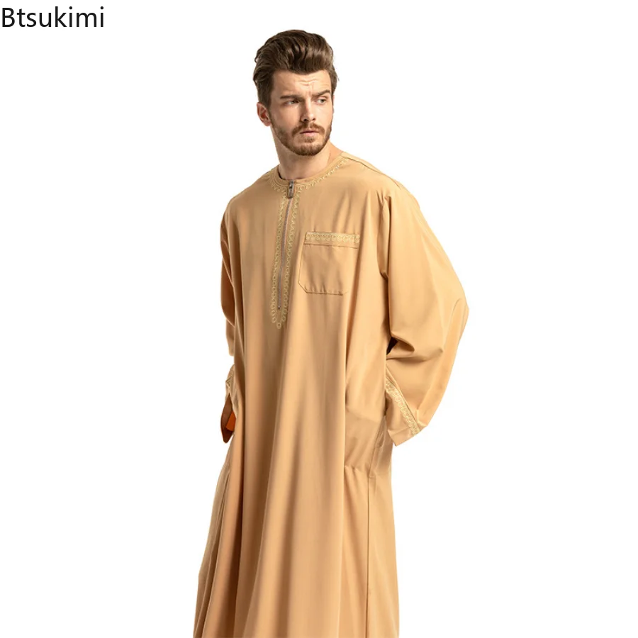 2023 Fashion Muslim Clothes for Man Abaya Long Sleeve Loose Casual Solid Color Qamis Man Moroccan Jelaba Caftan Islam Clothing