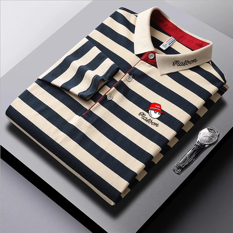 Golf Shirt Spring and Summer New Men's Long Sleeve Golf T-shirt Stripe Cotton Business Golf Clothing Men's Golf Polo Shirt