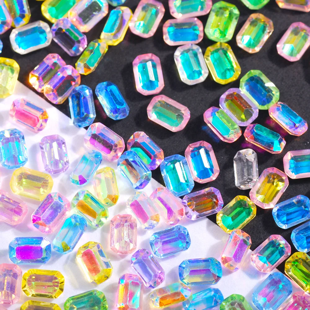 

4x6 мм 5 0 фотоэлемент кубика для дизайна ногтей сахарный Бриллиант Мини Кристалл Аврора маленький Квадратный бриллиант длинные Восьмиугольн...