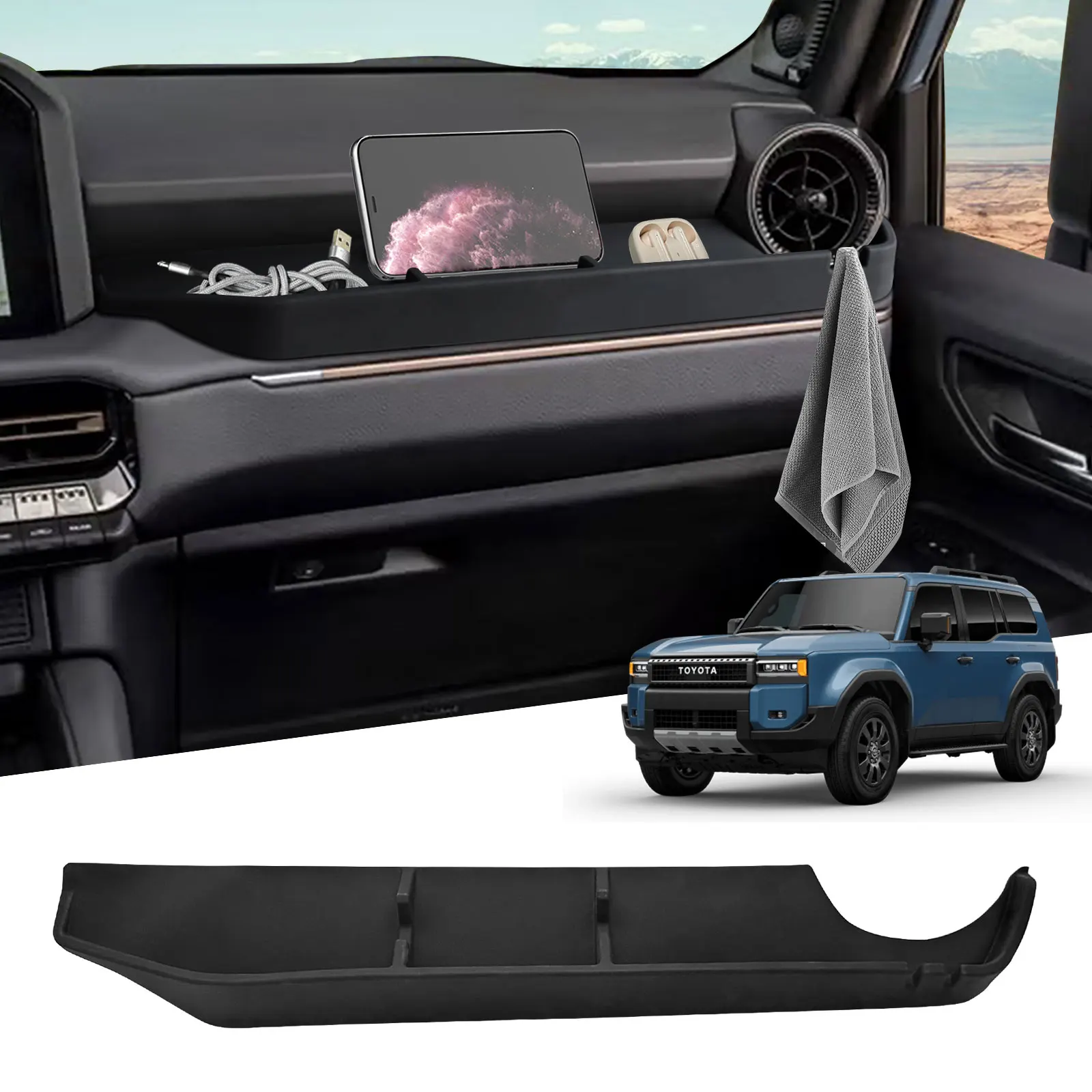 

Ящик для хранения пассажиров на 2024 2025 Toyota Land Cruiser 250 и 1908 Prado LC250 J250, силиконовый органайзер на приборной панели, автомобильные аксессуары