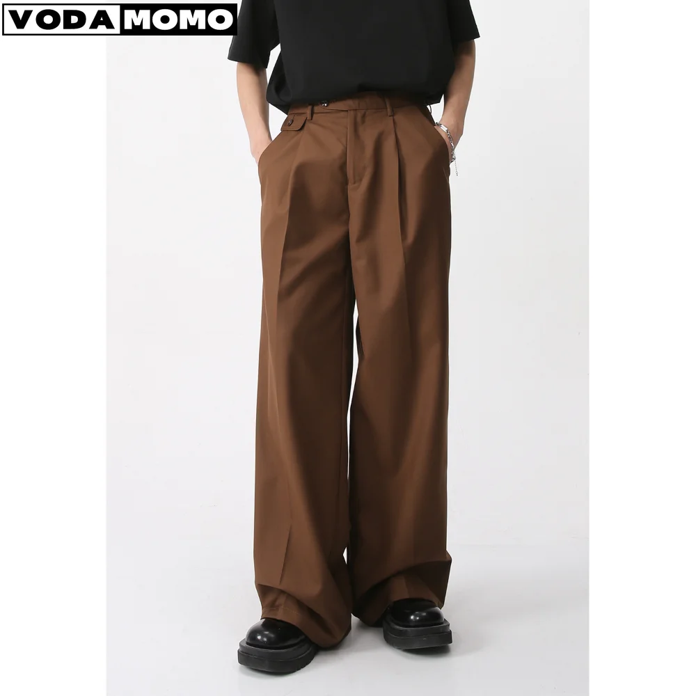 

Брюки мужские однотонные с широкими штанинами и высокой талией