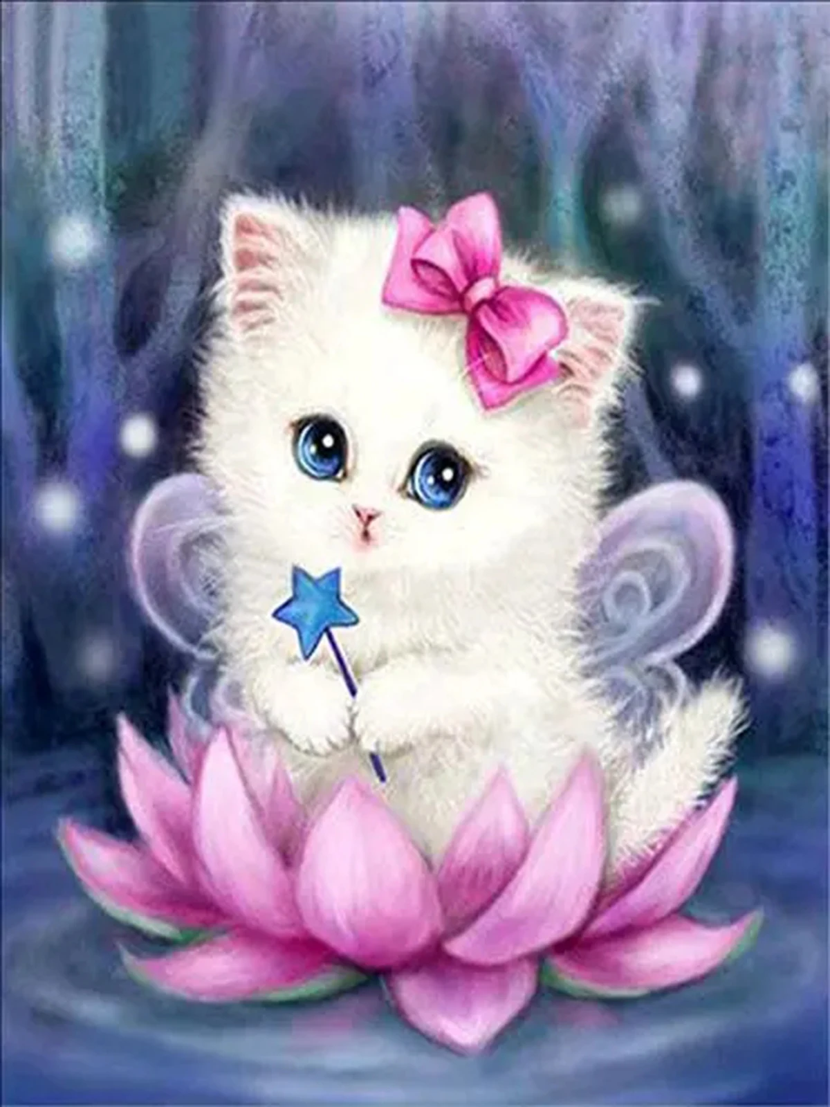 

KAMY YI 5D Diy Custom diamond-painted cross-stitch Lotus kitten diamond paste full diamond exquisite living room decoration