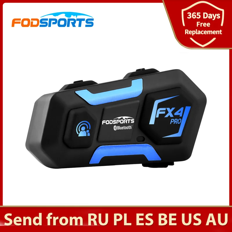 Fodsports FX4 Pro Referee Intercom for Football Judge 4 People Bicycle Interphone BT 5.0 Headset FM Radio Unilateral Intercom