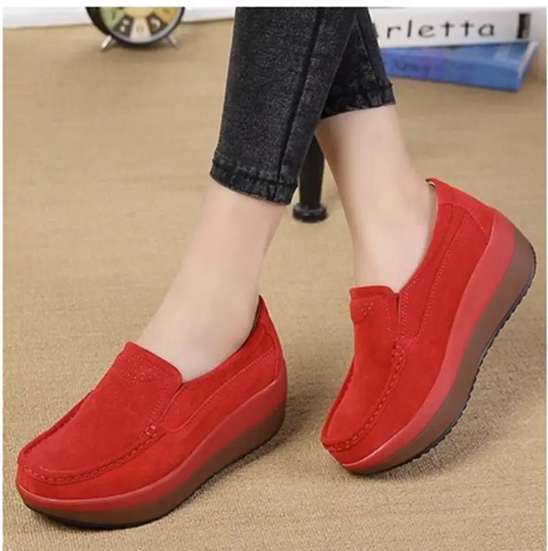 Spring Autumn Women Flats Platform Loafers Ladies Work Genuine Leather Comfort Soft Moccasins Nursing Slip On Casual Shoes