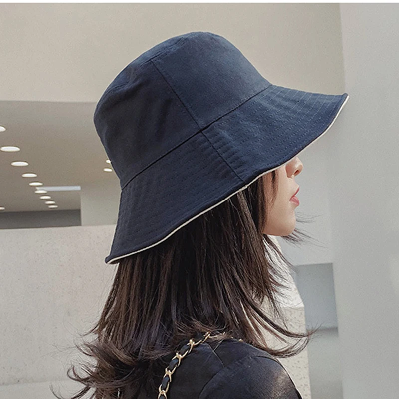 With Logo Women's Summer Fashion Two-tone Hat Double Sided Wearable Travel Hat Outdoor Sunshade Sun Hat Casual Hat
