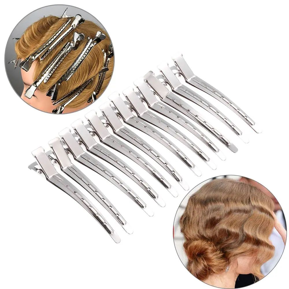 

12PCS Professional Sectioning Clamp Stainless Steel Hairdressing Tools Duck Mouth Fixed hair clip Hair Clip Wavy curls