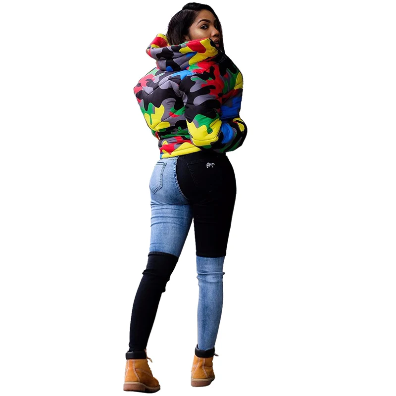 2022 Women's New Down Jacket Colorful Camouflage Printed Bread Clothes Down Jacket Cotton Warm Streetwear Style Jacket Coats