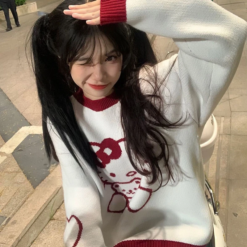 

Kawaii Sanrio Clothing Hello Kitty Kuromi My Melody Cinnamonroll JK Knit Sweater Top Cute Beauty Autumn Winter Loose Soft Jacket