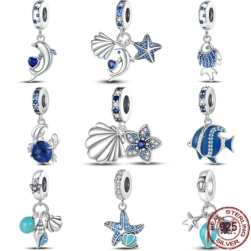 

Роскошные блестящие бусины-шармы в виде серебряной Подвески в виде морской звезды для Pandora 925 оригинального браслета, изящные украшения «сделай сам» на день рождения, подарки