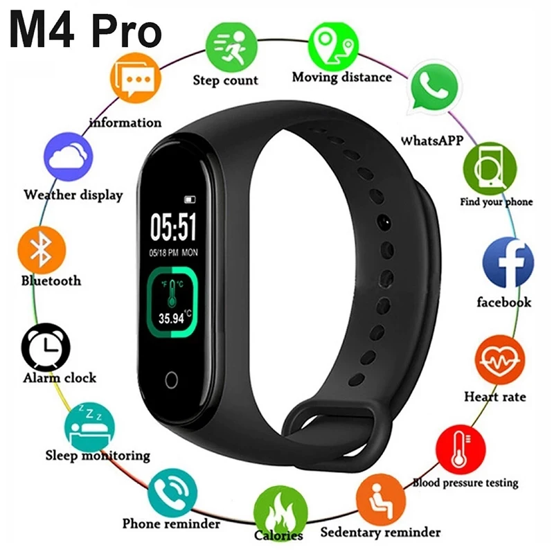 

Смарт-браслет M4pro с измерением температуры и пульса